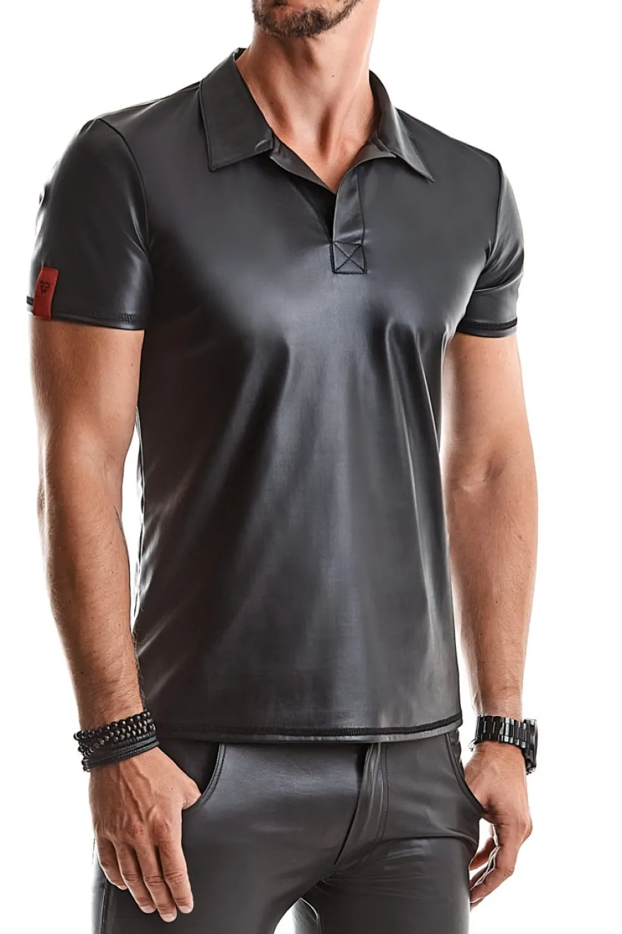 Regnes Fetish Planet - Polo Shirt aus dehnbarem Wetlook