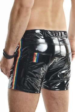 Regnes Fetish Planet - Rainbow Shorts aus glänzendem Material