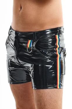 Regnes Fetish Planet - Rainbow Shorts aus glänzendem Material