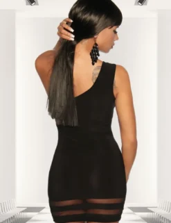 Saresia - Mini-Kleid mit transparenten Streifen in schwarz