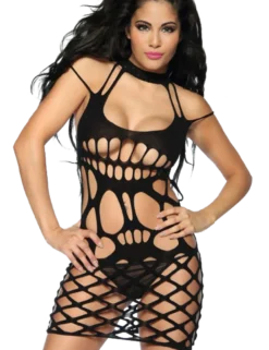Saresia - Verführerisches Negligee-Kleid mit Lochmuster in schwarz