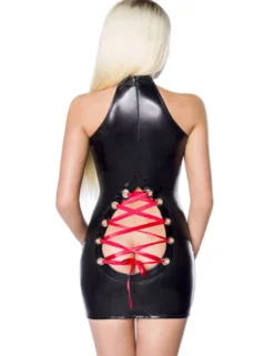 SARESIA - Wetlook-Kleid schwarz/rot