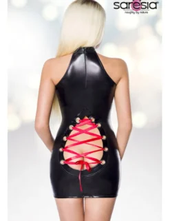 SARESIA - Wetlook-Kleid schwarz/rot