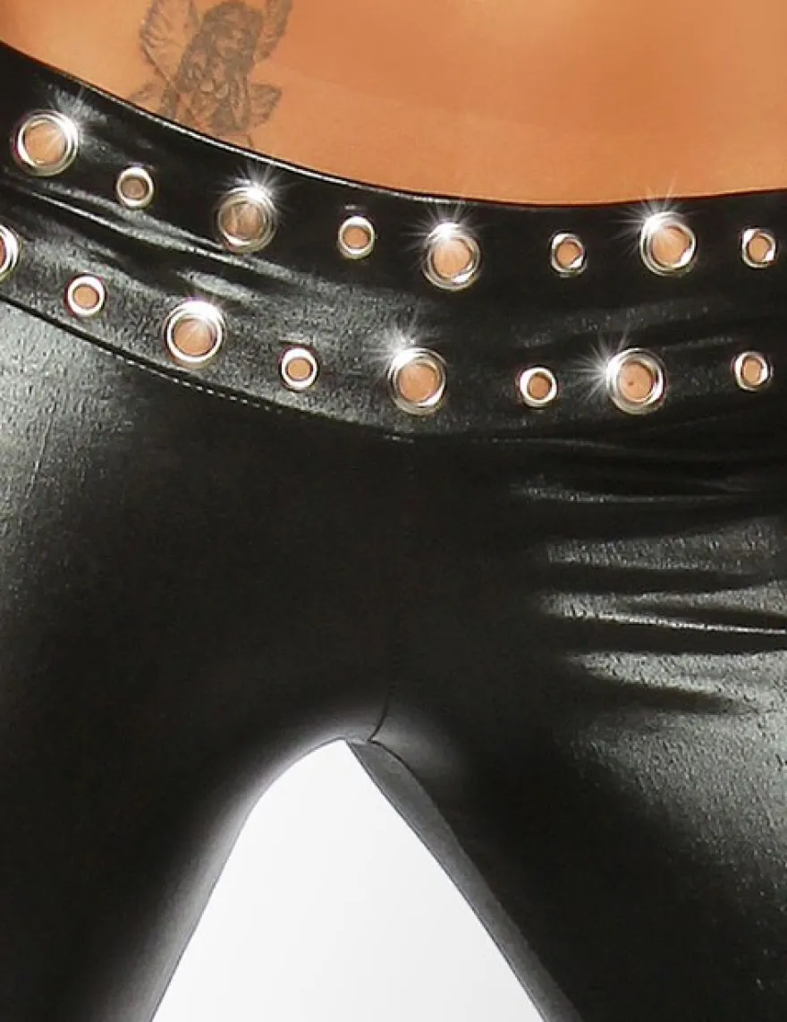 Saresia - Wetlook-Leggings mit Reißverschluss an den Knöcheln in schwarz