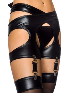 Saresia - Wetlook-Set in Wickeloptik schwarz