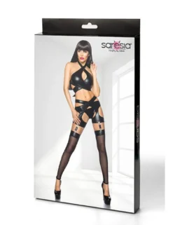 Saresia - Wetlook-Set in Wickeloptik schwarz