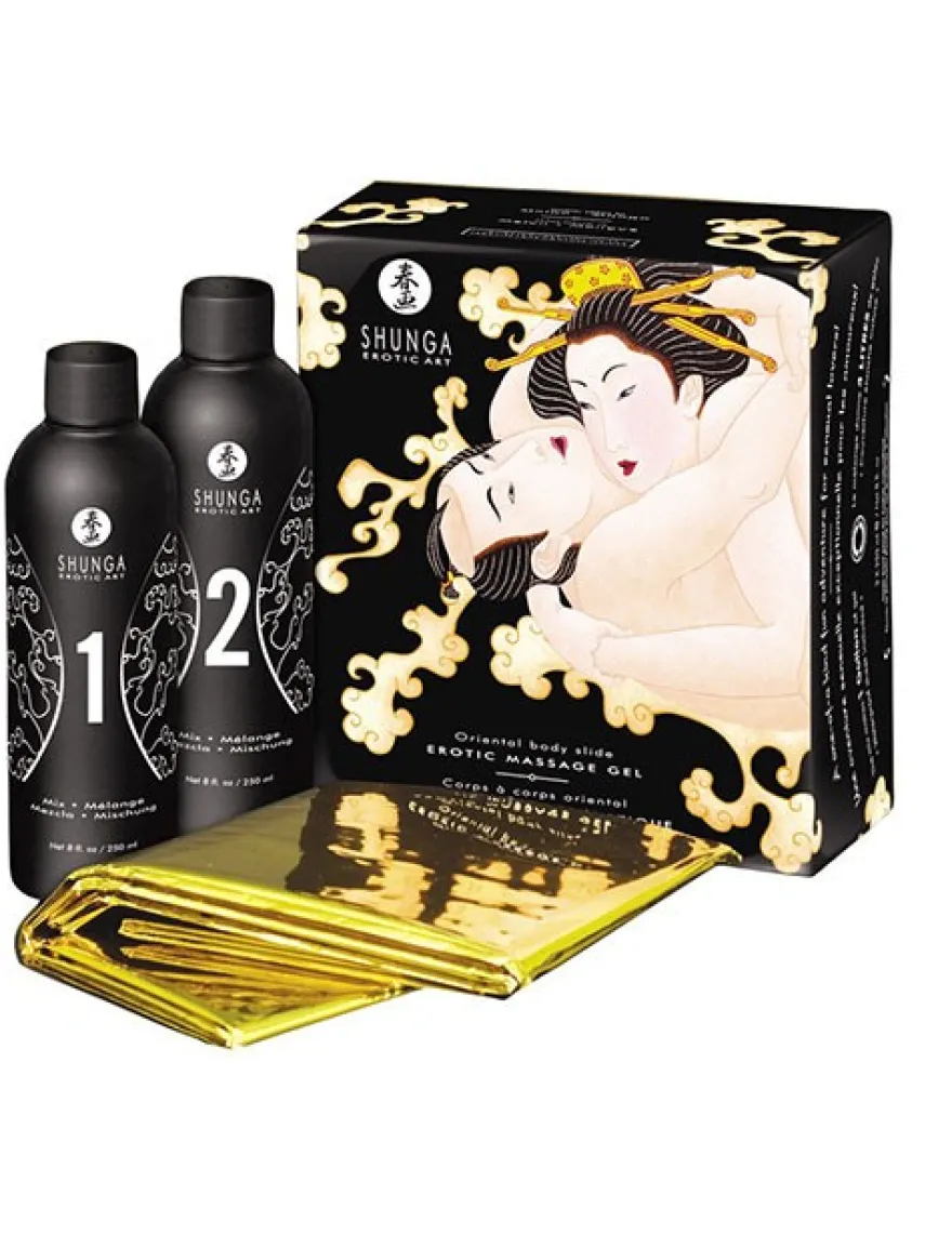 Shunga - Massagegel-Set für die erotische Body to Body Massage Melone & Mango