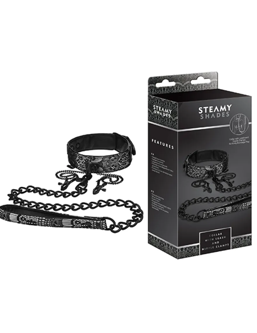 Steamy Shades - Collar with Leash and Nipple Clamps