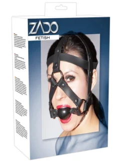 ZADO - Leder-Kopfgeschirr mit Knebelball - schwarz