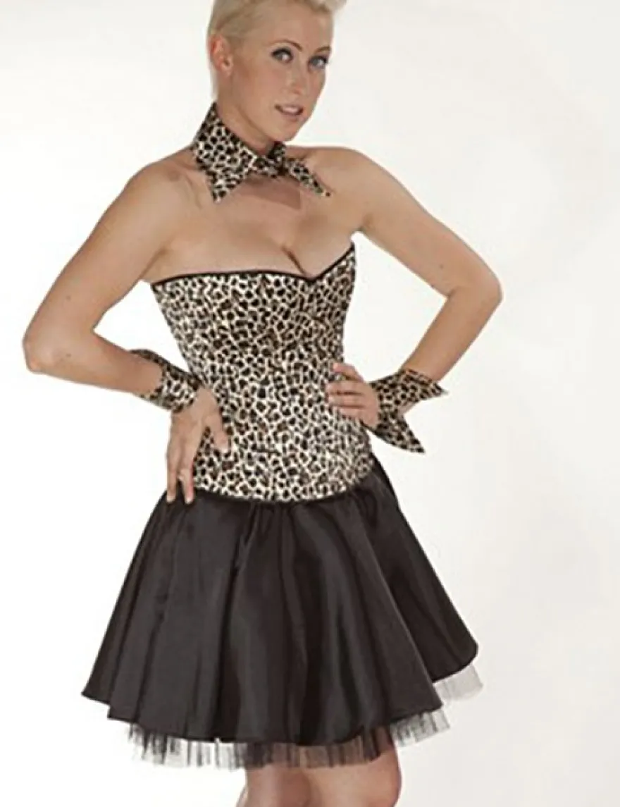 Zugeschnürt Shop - Brust-Korsett Satin leopard