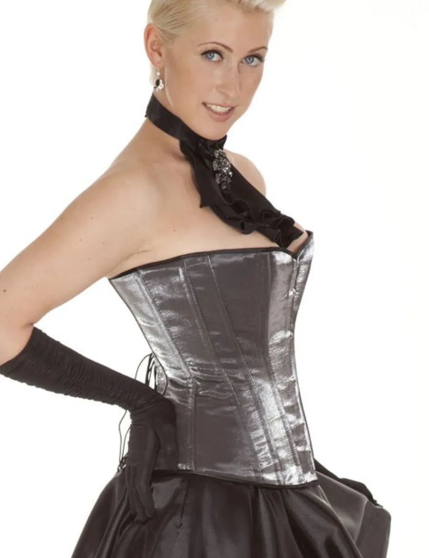 Zugeschnürt Shop - Brust-Korsett Satin silber