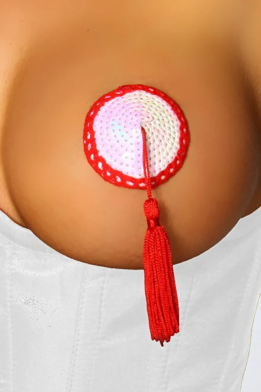 Zugeschnürt Shop - Nipple-Patch aus Pailletten weiß/rot