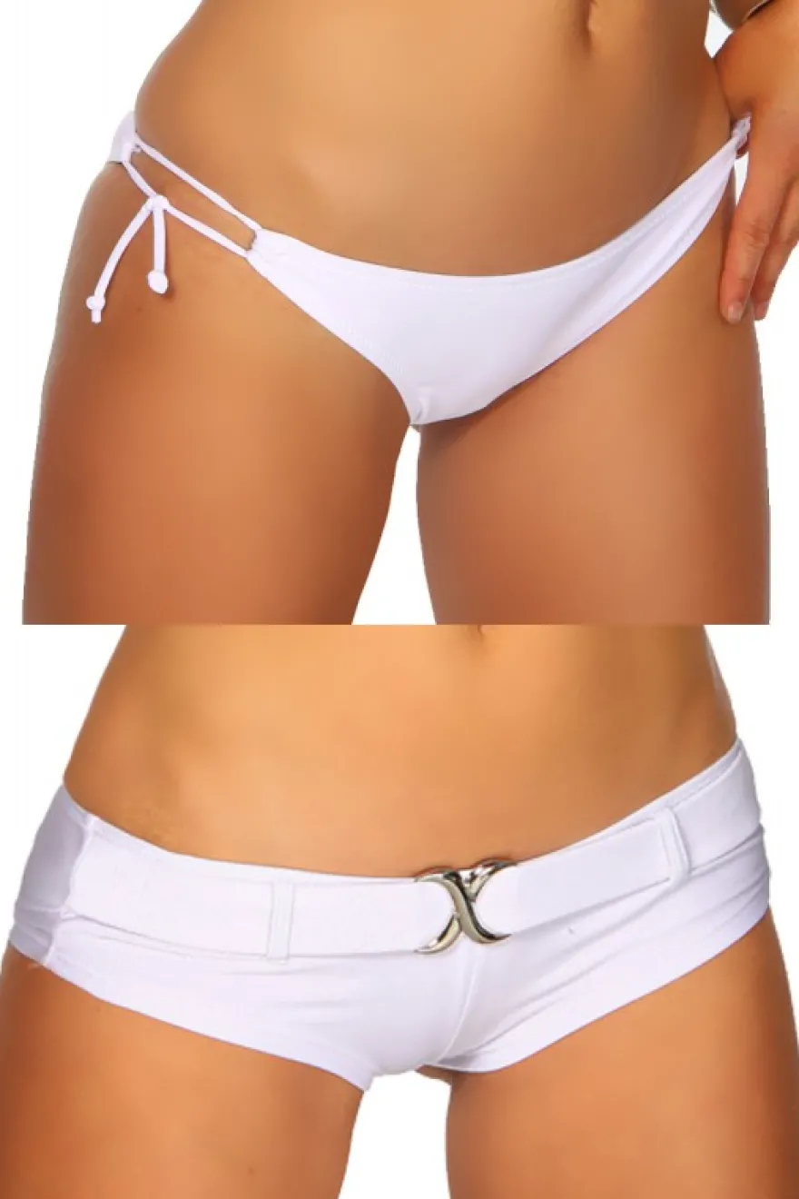 Zugeschnürt Shop - Push-Up Bikini & 2 Pantys mit Gürtel weiß