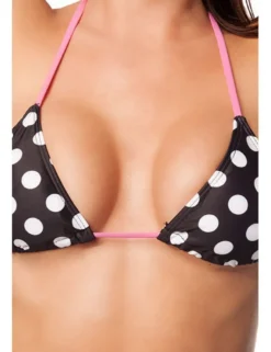 Zugeschnürt Shop - Triangel-Bikini pink/schwarz und weiß gepunktet