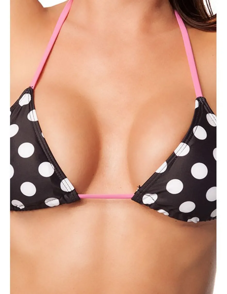 Zugeschnürt Shop - Triangel-Bikini pink/schwarz und weiß gepunktet
