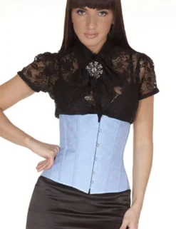 Zugeschnürt Shop - Unterbrust-Korsett Jacquard-Muster hellblau