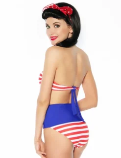 Zugeschnürt Shop - Vintage-Bandeau-Bikini mit Streifen in rot/weiß