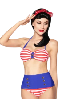 Zugeschnürt Shop - Vintage-Bandeau-Bikini mit Streifen in rot/weiß
